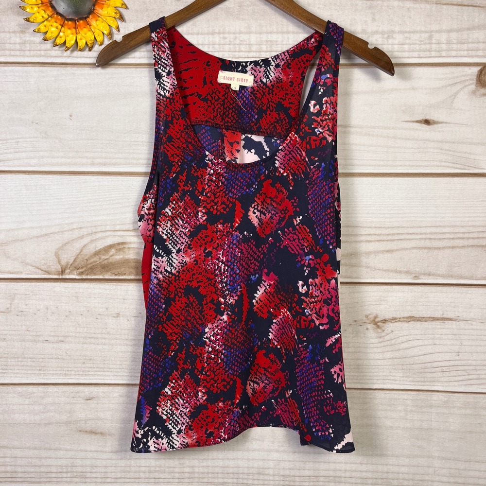 Eight Sixty Red Navy Blue Snakeskin Racerback Tank Top Small Animal Print Blouse